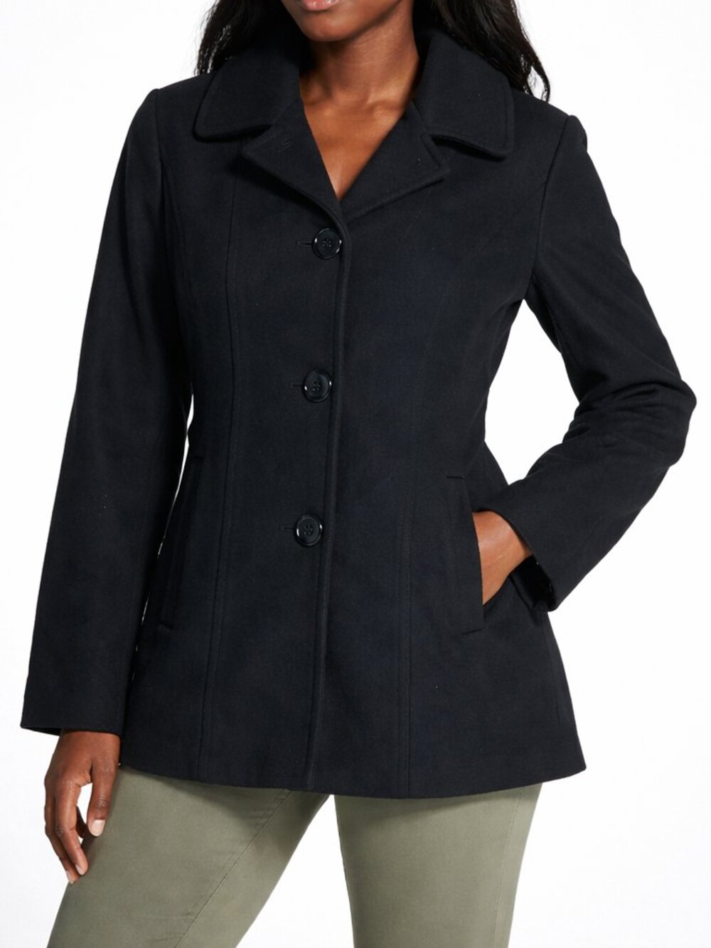 London Fog Peacoat Jacket Womens Large Black Wool Blend Pockets Lined